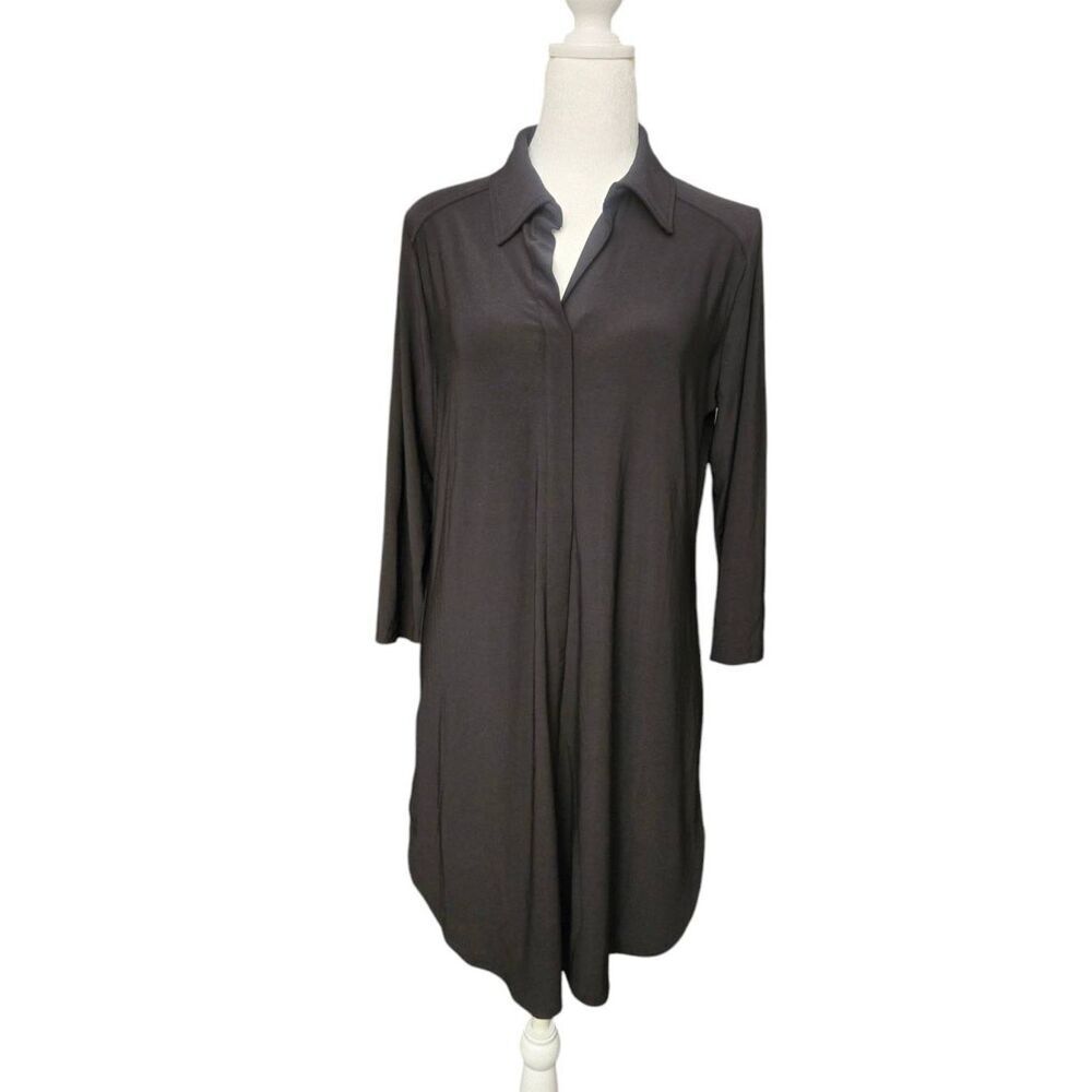 Women With Control Women's Size Small Black Slinky Hi-Low Shirt Dress